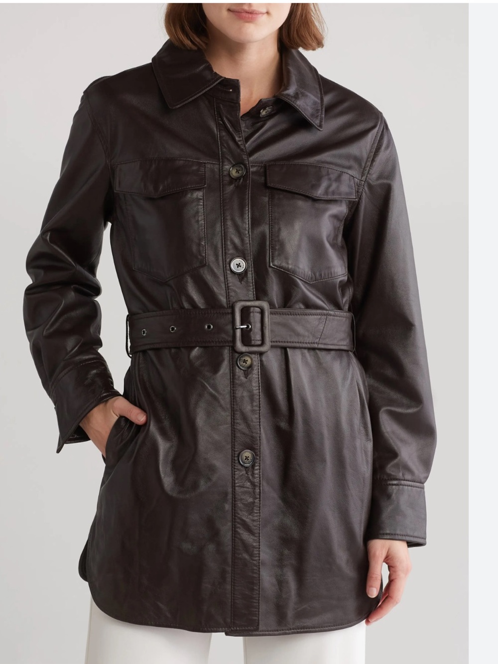 Leather! Tahari Liv Belted Leather Jacket